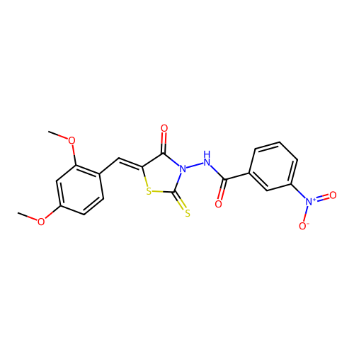 (Z)-N-(5-(2,4-dimethoxybenzylidene)-4-oxo-2-thioxothiazolidin-3-yl)-3-nitrobenzamide structure