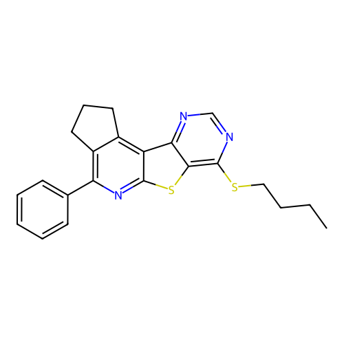 7-(butylsulfanyl)-4-phenyl-2,3-dihydro-1H-cyclopenta[4',5']pyrido[3',2':4,5]thieno[3,2-d]pyrimidine structure