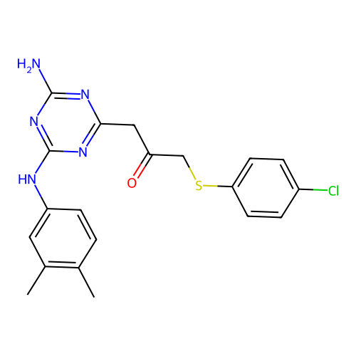 1-{4-amino-6-[(3,4-dimethylphenyl)amino]-1,3,5-triazin-2-yl}-3-[(4-chlorophenyl)sulfanyl]propan-2-one structure
