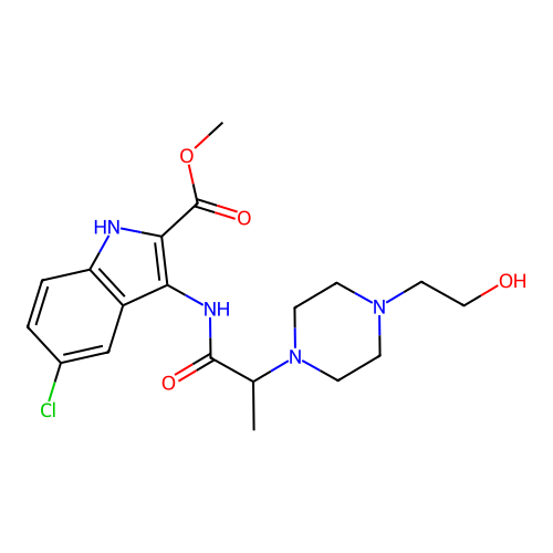 Methyl 5-chloro-3-[2-[4-(2-hydroxyethyl)piperazin-1-yl]propanoylamino]-1H-indole-2-carboxylate structure