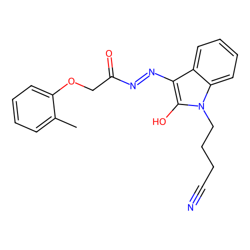 (Z)-N'-(1-(3-cyanopropyl)-2-oxoindolin-3-ylidene)-2-(o-tolyloxy)acetohydrazide structure