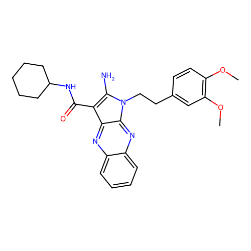 2-amino-N-cyclohexyl-1-(3,4-dimethoxyphenethyl)-1H-pyrrolo[2,3-b]quinoxaline-3-carboxamide structure