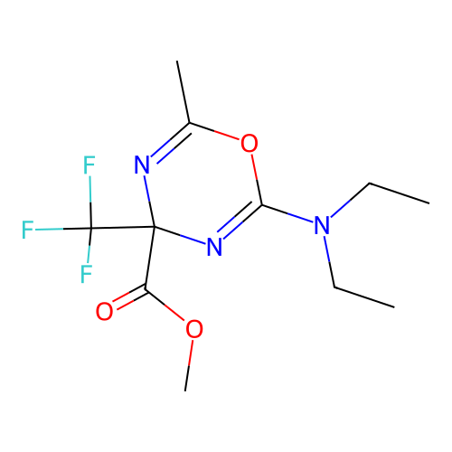 methyl 2-(diethylamino)-6-methyl-4-(trifluoromethyl)-4H-1,3,5-oxadiazine-4-carboxylate structure