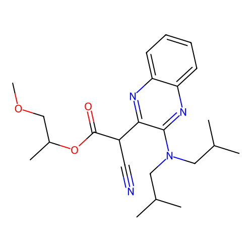 1-Methoxypropan-2-yl {3-[bis(2-methylpropyl)amino]quinoxalin-2-yl}(cyano)acetate structure