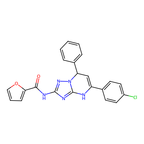 N-(5-(4-chlorophenyl)-7-phenyl-4,7-dihydro-[1,2,4]triazolo[1,5-a]pyrimidin-2-yl)furan-2-carboxamide structure