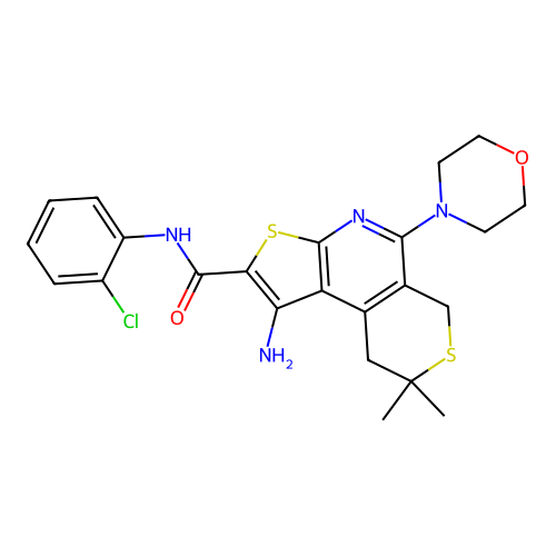 1-AMINO-N-(2-CHLOROPHENYL)-8,8-DIMETHYL-5-(4-MORPHOLINYL)-8,9-DIHYDRO-6H-THIENO[2,3-B]THIOPYRANO[4,3-D]PYRIDINE-2-CARBOXAMIDE structure