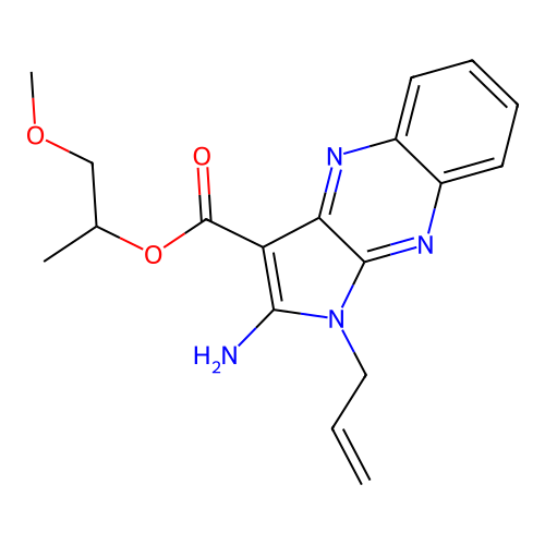 1-methoxypropan-2-yl 1-allyl-2-amino-1H-pyrrolo[2,3-b]quinoxaline-3-carboxylate structure