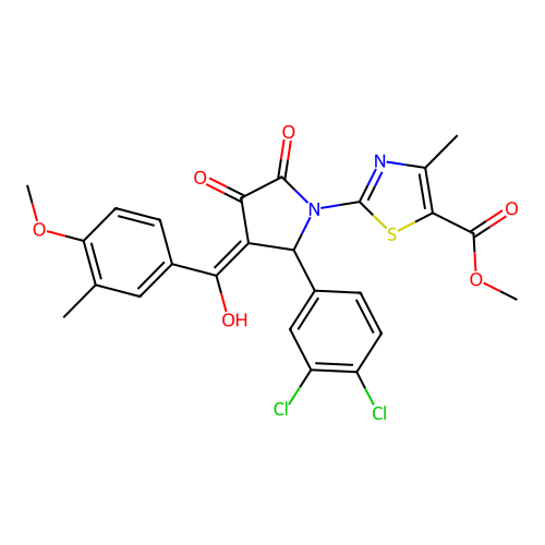 methyl 2-(2-(3,4-dichlorophenyl)-4-hydroxy-3-(4-methoxy-3-methylbenzoyl)-5-oxo-2,5-dihydro-1H-pyrrol-1-yl)-4-methylthiazole-5-carboxylate structure