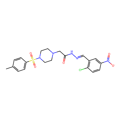 (E)-N'-(2-chloro-5-nitrobenzylidene)-2-(4-tosylpiperazin-1-yl)acetohydrazide structure