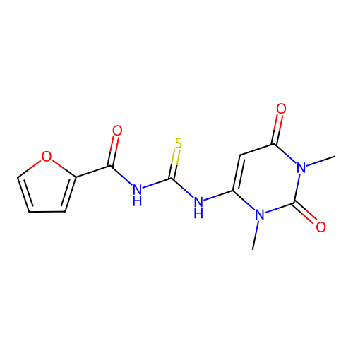 N-[(1,3-dimethyl-2,6-dioxopyrimidin-4-yl)carbamothioyl]furan-2-carboxamide structure