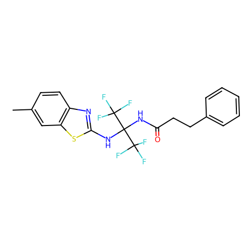 N-(1,1,1,3,3,3-hexafluoro-2-((6-methylbenzo[d]thiazol-2-yl)amino)propan-2-yl)-3-phenylpropanamide structure