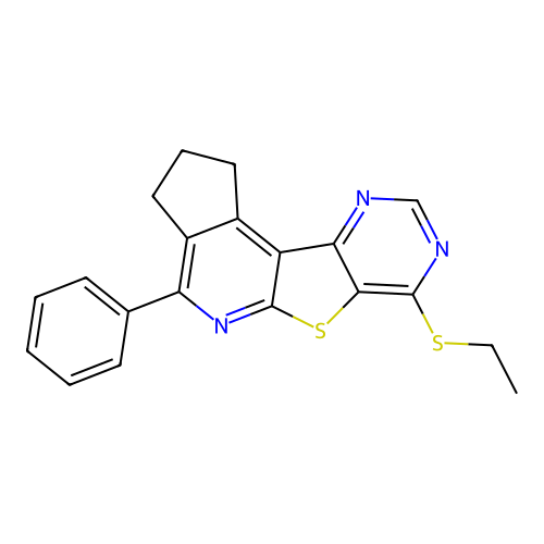 7-(ethylsulfanyl)-4-phenyl-2,3-dihydro-1H-cyclopenta[4',5']pyrido[3',2':4,5]thieno[3,2-d]pyrimidine structure