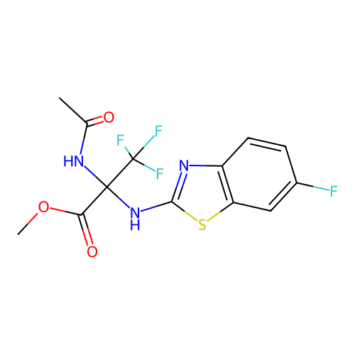 (S)-methyl 2-acetamido-3,3,3-trifluoro-2-((6-fluorobenzo[d]thiazol-2-yl)amino)propanoate structure