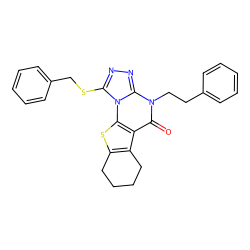 1-(benzylsulfanyl)-4-(2-phenylethyl)-6,7,8,9-tetrahydro[1]benzothieno[3,2-e][1,2,4]triazolo[4,3-a]pyrimidin-5(4H)-one structure