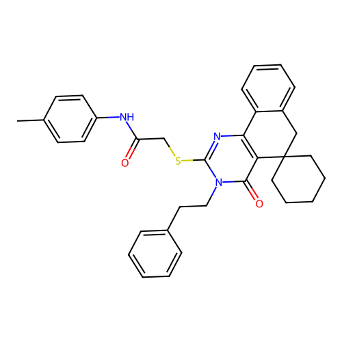 2-((4-oxo-3-phenethyl-4,6-dihydro-3H-spiro[benzo[h]quinazoline-5,1'-cyclohexan]-2-yl)thio)-N-(p-tolyl)acetamide structure