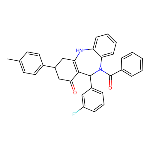 [11-(3-fluorophenyl)-1-hydroxy-3-(4-methylphenyl)-2,3,4,11-tetrahydro-10H-dibenzo[b,e][1,4]diazepin-10-yl](phenyl)methanone structure