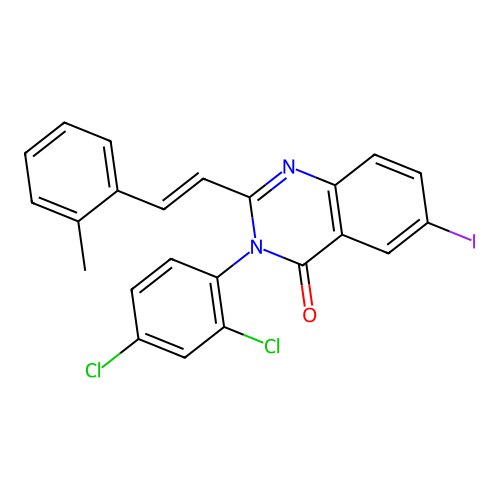 (E)-3-(2,4-dichlorophenyl)-6-iodo-2-(2-methylstyryl)quinazolin-4(3H)-one structure
