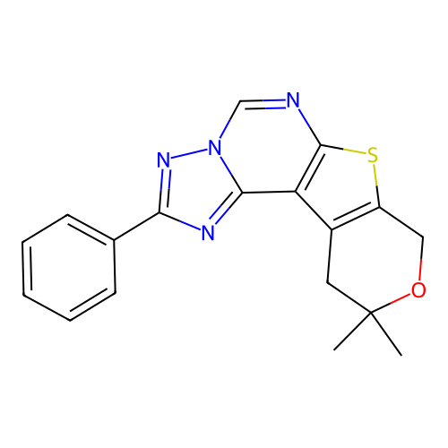 10,10-dimethyl-2-phenyl-10,11-dihydro-8H-pyrano[4',3':4,5]thieno[3,2-e][1,2,4]triazolo[1,5-c]pyrimidine structure
