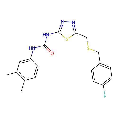1-(3,4-dimethylphenyl)-3-(5-(((4-fluorobenzyl)thio)methyl)-1,3,4-thiadiazol-2-yl)urea structure