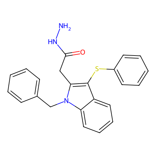 2-[1-benzyl-3-(phenylsulfanyl)-1H-indol-2-yl]acetohydrazide structure