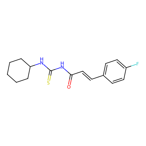(2E)-N-(cyclohexylcarbamothioyl)-3-(4-fluorophenyl)prop-2-enamide structure