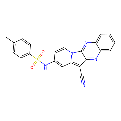 N-(12-cyanoindolizino[2,3-b]quinoxalin-2-yl)-4-methylbenzenesulfonamide structure