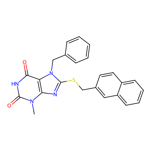 7-benzyl-3-methyl-8-(naphthalen-2-ylmethylsulfanyl)purine-2,6-dione structure