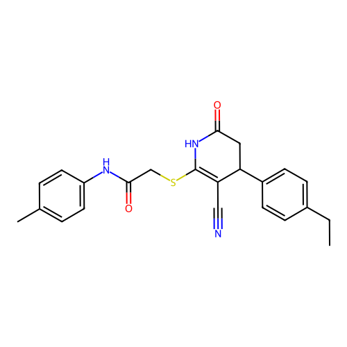 2-{[3-cyano-4-(4-ethylphenyl)-6-oxo-1,4,5,6-tetrahydropyridin-2-yl]sulfanyl}-N-(4-methylphenyl)acetamide structure