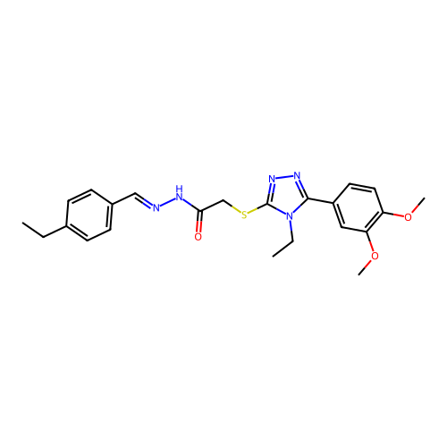 (E)-2-((5-(3,4-dimethoxyphenyl)-4-ethyl-4H-1,2,4-triazol-3-yl)thio)-N'-(4-ethylbenzylidene)acetohydrazide structure