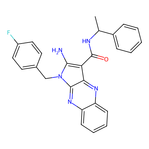 2-amino-1-(4-fluorobenzyl)-N-(1-phenylethyl)-1H-pyrrolo[2,3-b]quinoxaline-3-carboxamide structure