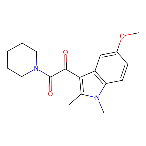 1-(5-methoxy-1,2-dimethyl-1H-indol-3-yl)-2-(piperidin-1-yl)ethane-1,2-dione structure