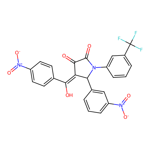 (4E)-4-[hydroxy(4-nitrophenyl)methylidene]-5-(3-nitrophenyl)-1-[3-(trifluoromethyl)phenyl]pyrrolidine-2,3-dione structure
