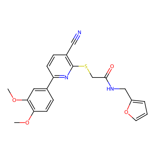 2-[[3-cyano-6-(3,4-dimethoxyphenyl)-2-pyridinyl]thio]-N-(2-furanylmethyl)acetamide structure