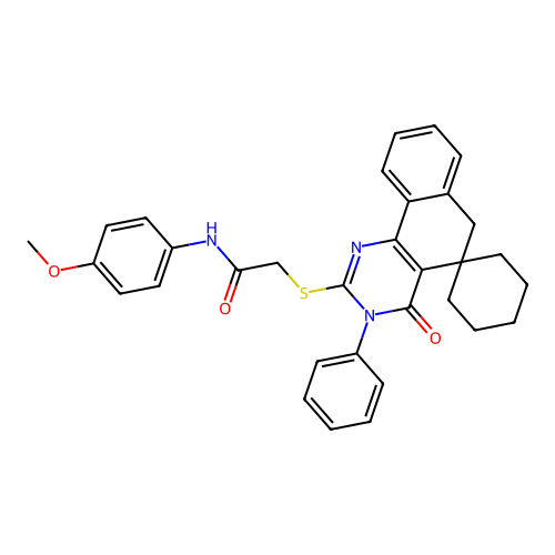 N-(4-methoxyphenyl)-2-((4-oxo-3-phenyl-4,6-dihydro-3H-spiro[benzo[h]quinazoline-5,1'-cyclohexan]-2-yl)thio)acetamide structure