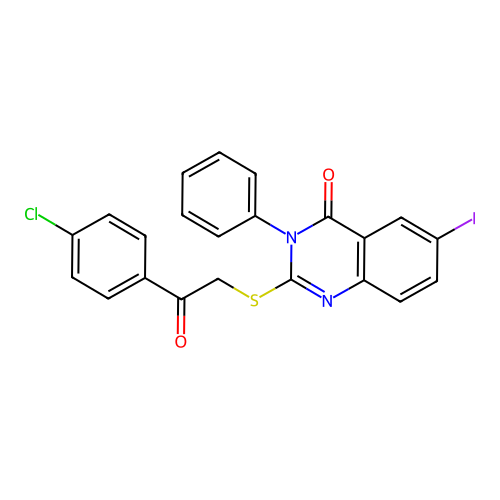 2-{[2-(4-chlorophenyl)-2-oxoethyl]sulfanyl}-6-iodo-3-phenylquinazolin-4(3H)-one structure