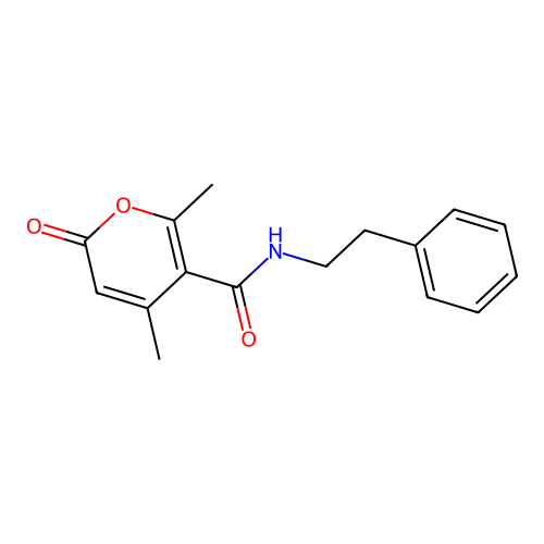 4,6-dimethyl-2-oxo-N-(2-phenylethyl)-2H-pyran-5-carboxamide structure