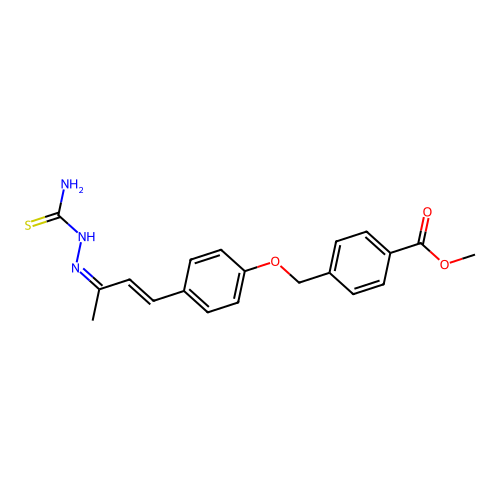 methyl 4-((4-((1E,3Z)-3-(2-carbamothioylhydrazono)but-1-en-1-yl)phenoxy)methyl)benzoate structure