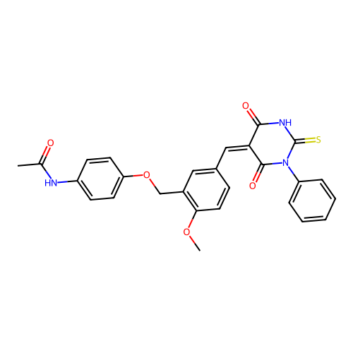 (Z)-N-(4-((5-((4,6-dioxo-1-phenyl-2-thioxotetrahydropyrimidin-5(2H)-ylidene)methyl)-2-methoxybenzyl)oxy)phenyl)acetamide structure