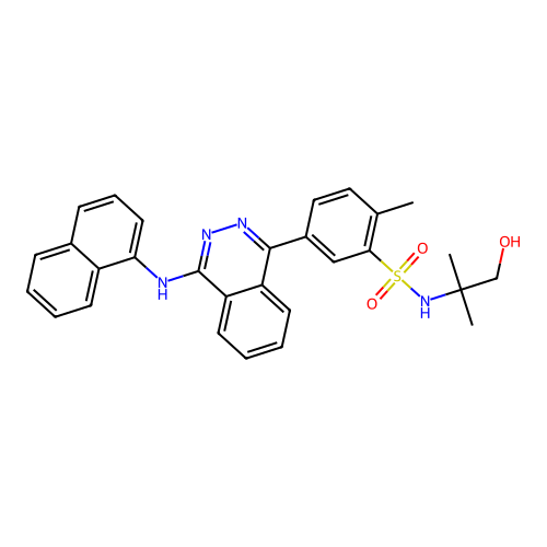 N-(1-hydroxy-2-methylpropan-2-yl)-2-methyl-5-[4-(naphthalen-1-ylamino)phthalazin-1-yl]benzenesulfonamide structure
