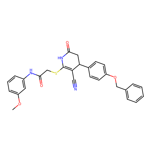 2-({4-[4-(benzyloxy)phenyl]-3-cyano-6-oxo-1,4,5,6-tetrahydropyridin-2-yl}sulfanyl)-N-(3-methoxyphenyl)acetamide structure
