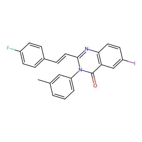 2-[(E)-2-(4-fluorophenyl)ethenyl]-6-iodo-3-(3-methylphenyl)quinazolin-4(3H)-one structure