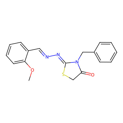 (Z)-3-benzyl-2-((E)-(2-methoxybenzylidene)hydrazono)thiazolidin-4-one structure