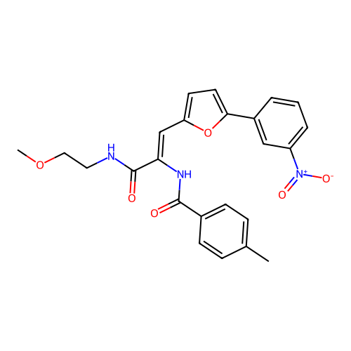 N-[(Z)-3-(2-methoxyethylamino)-1-[5-(3-nitrophenyl)furan-2-yl]-3-oxoprop-1-en-2-yl]-4-methylbenzamide structure