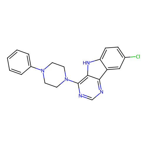 8-chloro-4-(4-phenylpiperazin-1-yl)-5H-pyrimido[5,4-b]indole structure