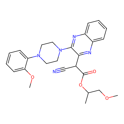 1-methoxypropan-2-yl 2-cyano-2-[3-[4-(2-methoxyphenyl)piperazin-1-yl]quinoxalin-2-yl]acetate structure