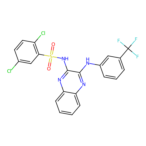2,5-dichloro-N-(3-((3-(trifluoromethyl)phenyl)amino)quinoxalin-2-yl)benzenesulfonamide structure