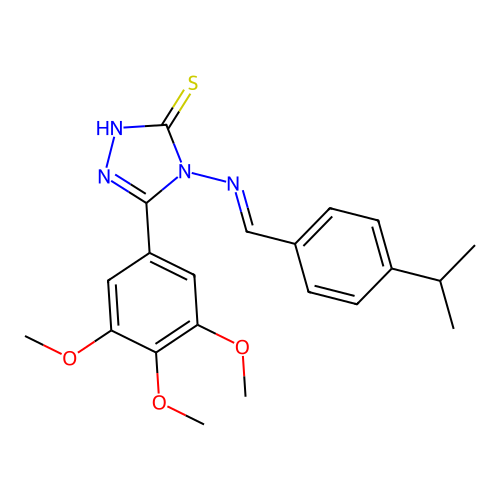 (E)-4-((4-isopropylbenzylidene)amino)-5-(3,4,5-trimethoxyphenyl)-4H-1,2,4-triazole-3-thiol structure