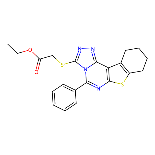 ethyl [(5-phenyl-8,9,10,11-tetrahydro[1]benzothieno[3,2-e][1,2,4]triazolo[4,3-c]pyrimidin-3-yl)sulfanyl]acetate structure