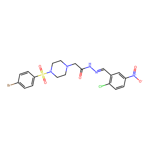 (E)-2-(4-((4-bromophenyl)sulfonyl)piperazin-1-yl)-N'-(2-chloro-5-nitrobenzylidene)acetohydrazide structure
