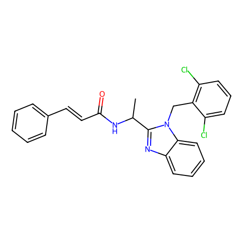 N-(1-(1-(2,6-dichlorobenzyl)-1H-benzo[d]imidazol-2-yl)ethyl)cinnamamide structure